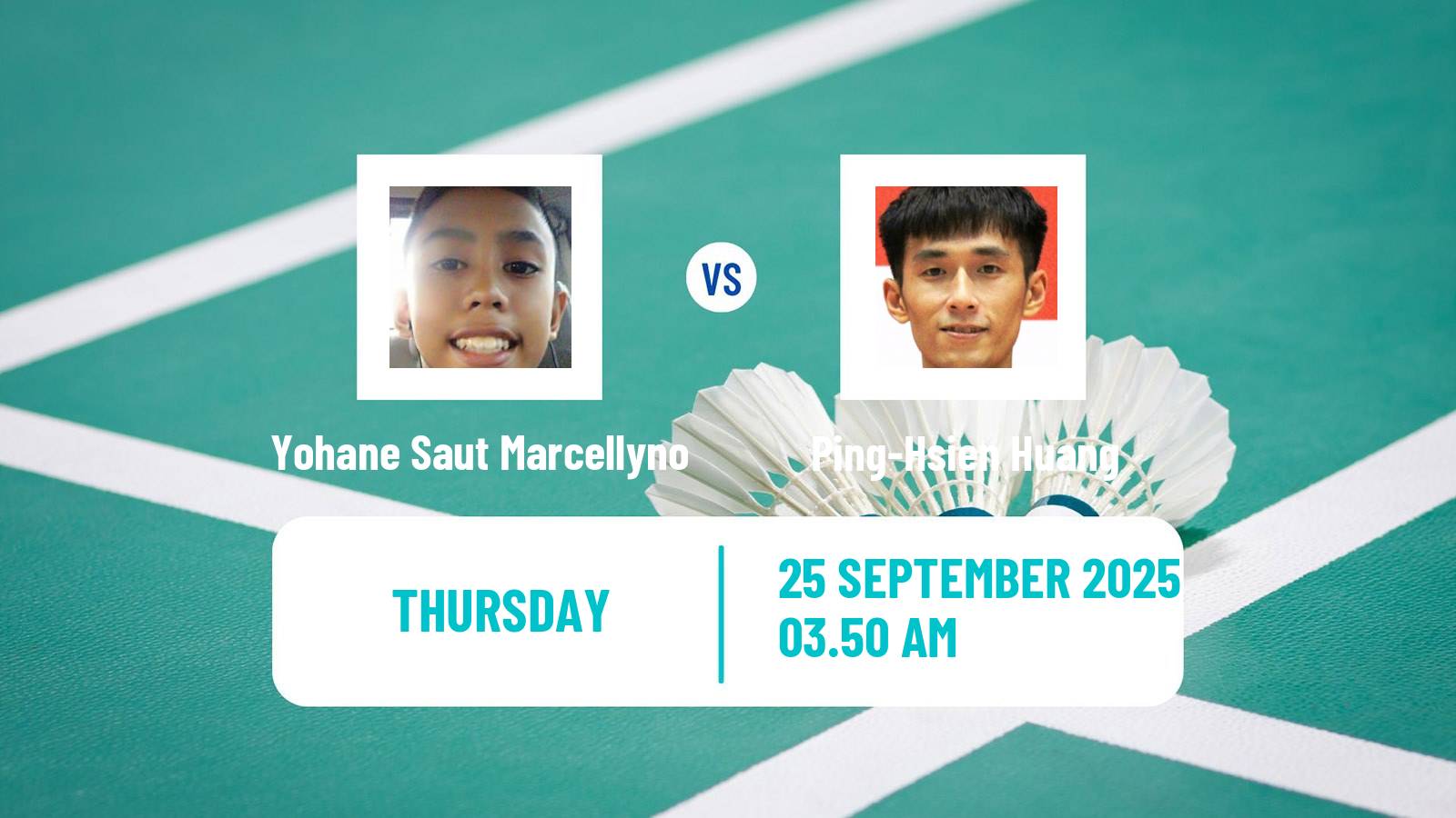 Badminton BWF World Tour Kaohsiung Masters Men Yohane Saut Marcellyno - Ping-Hsien Huang