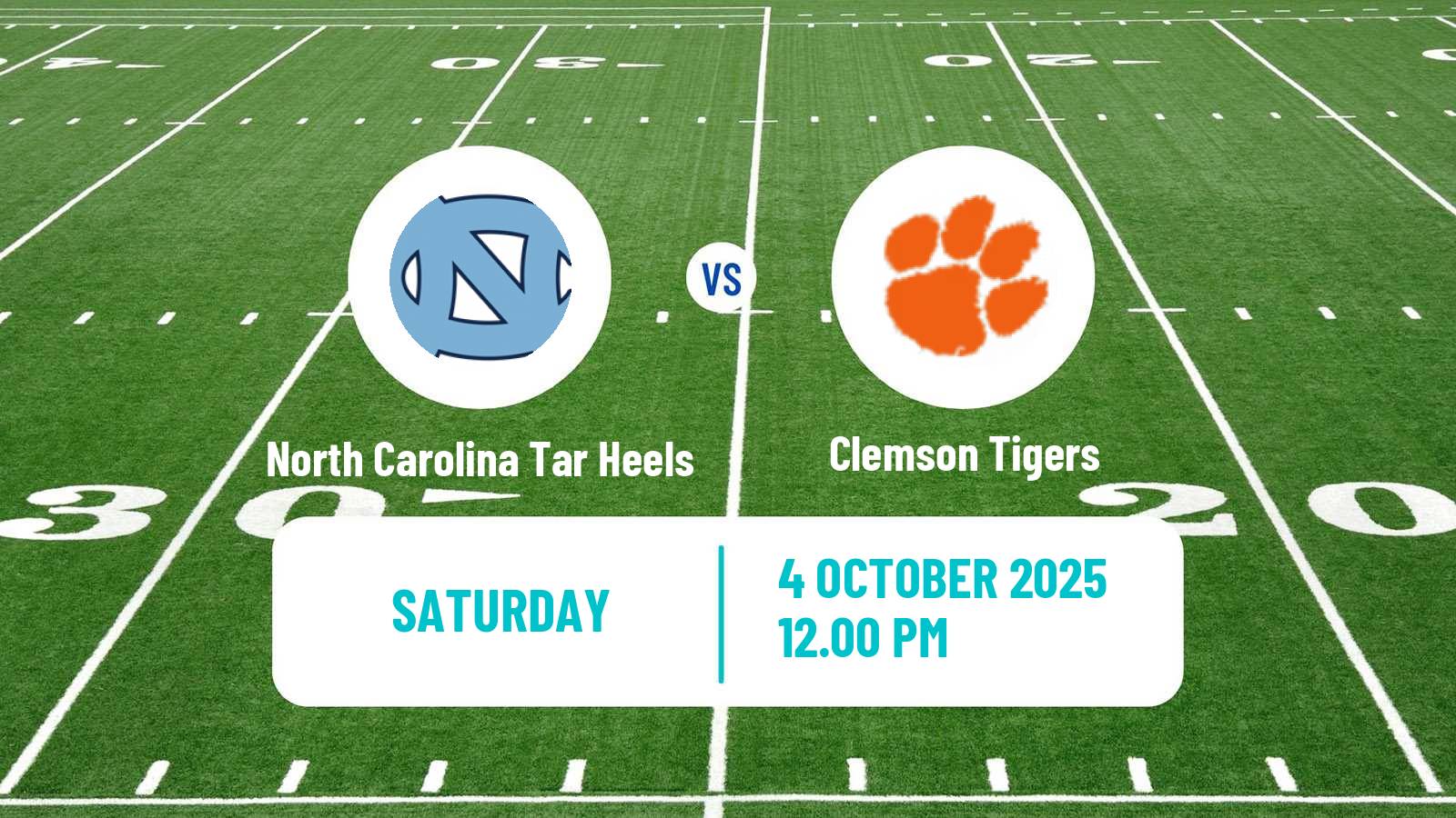 American football NCAA College Football North Carolina Tar Heels - Clemson Tigers
