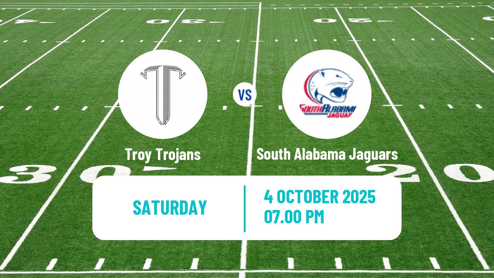 American football NCAA College Football Troy Trojans - South Alabama Jaguars