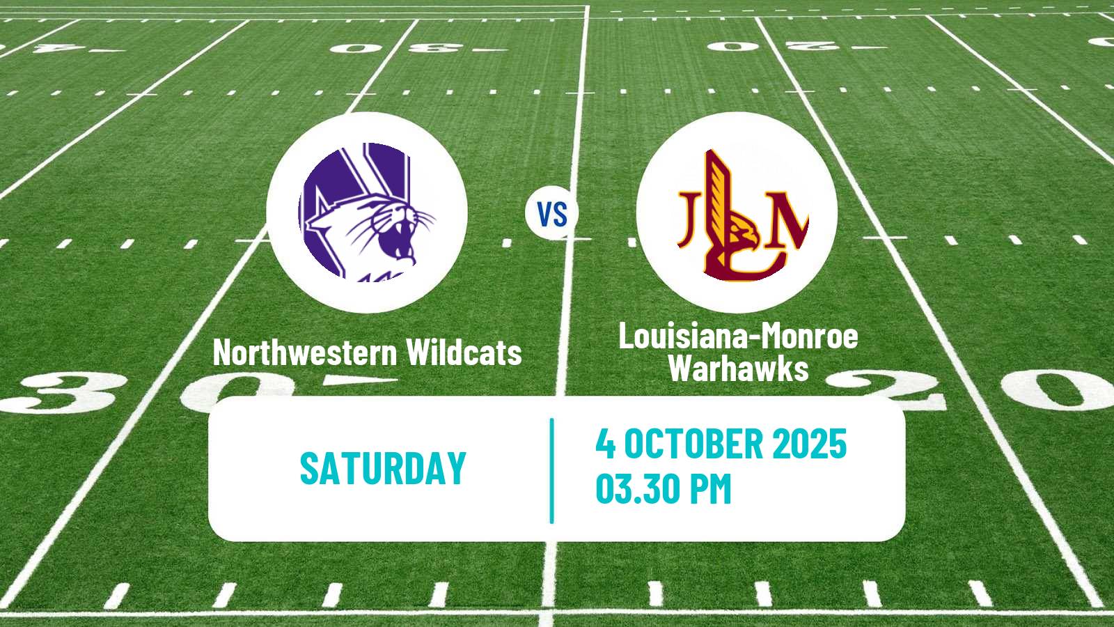 American football NCAA College Football Northwestern Wildcats - Louisiana-Monroe Warhawks