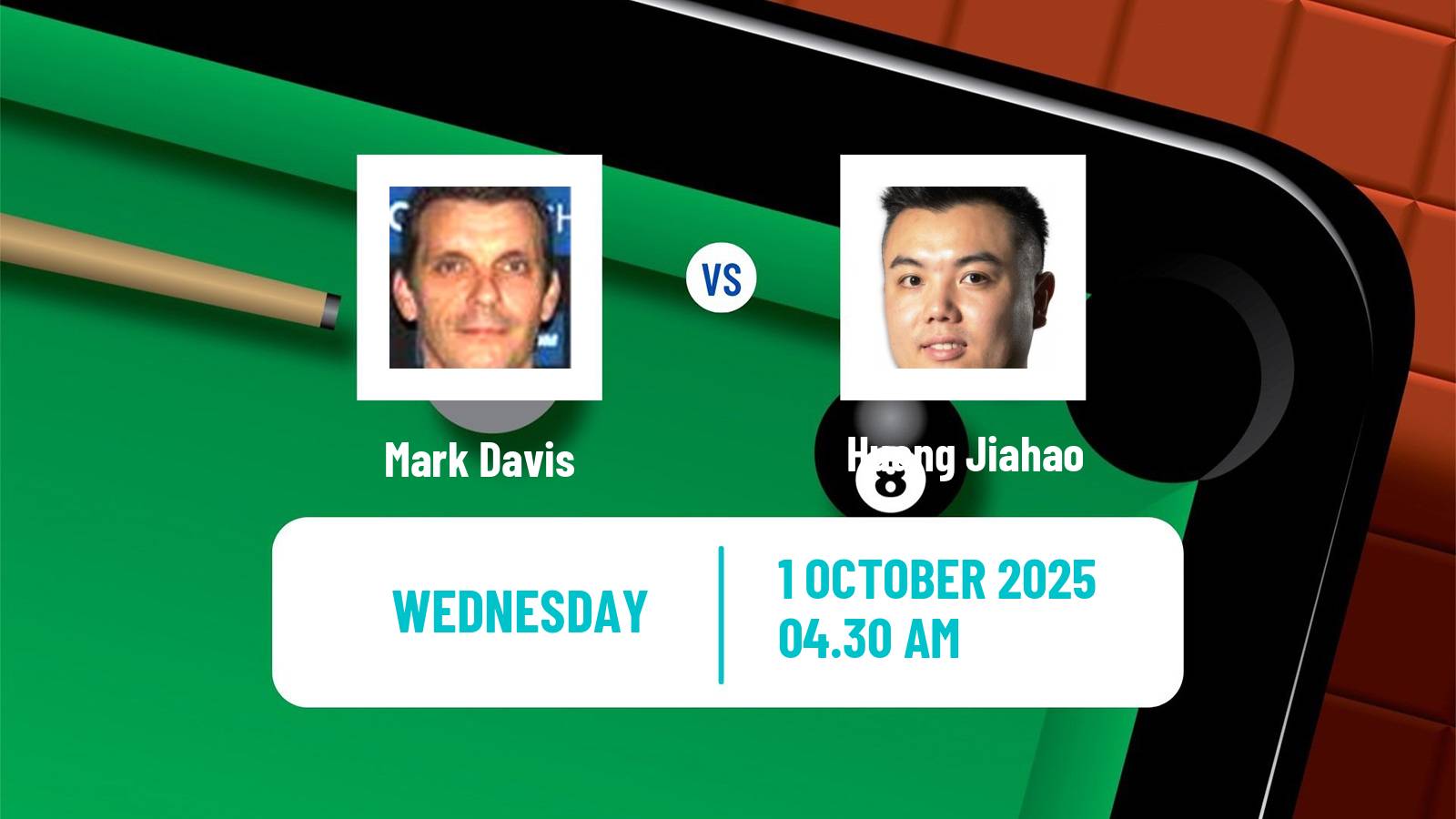 Snooker International Championship Mark Davis - Huang Jiahao
