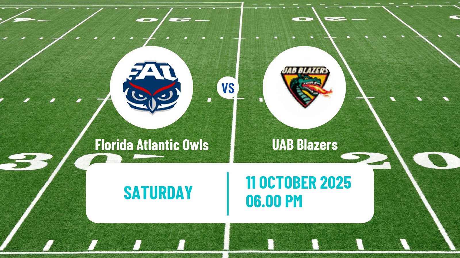 American football NCAA College Football Florida Atlantic Owls - UAB Blazers