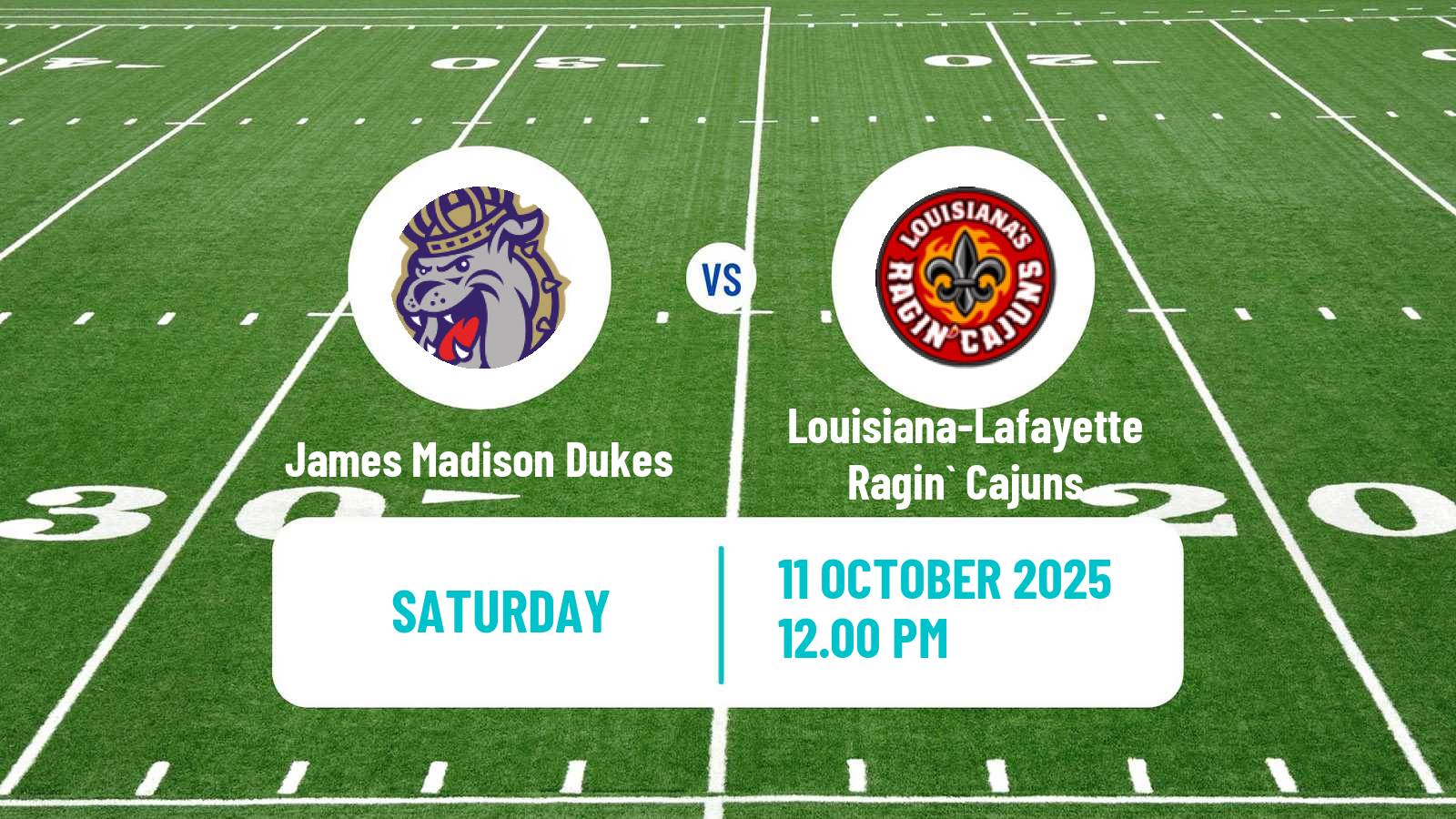 American football NCAA College Football James Madison Dukes - Louisiana-Lafayette Ragin` Cajuns